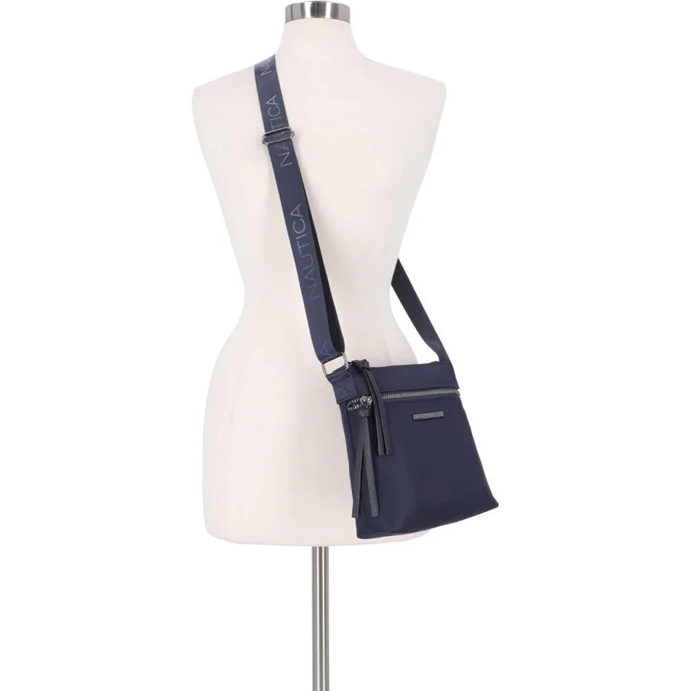 Women's Up Indigo Nylon Crossbody Bag Purse with Adjustable Shoulder Strap
